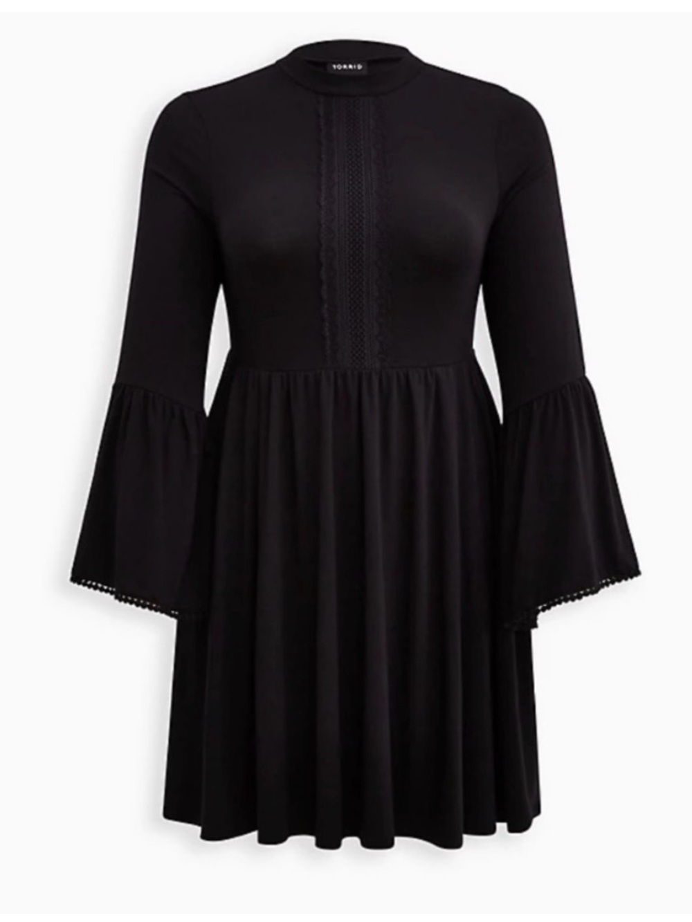 torrid Black Lace-Trim Bell-Sleeve Fit & Flare Dress